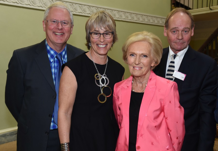 BPG Awards March 2016. Ross Biddescombe, Journalist and Writer, Kate, Mary Berry, Food writer and Television Presenter and  John Lloyd, comedy writer and producer of Black Adder and QI
