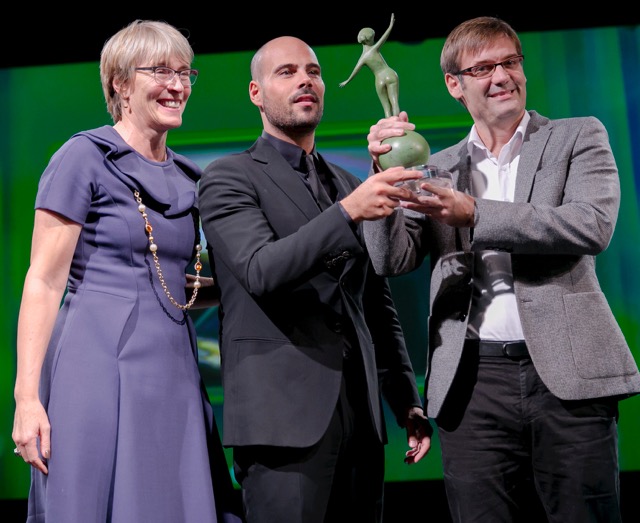 Kate presents the SKY Italia Award for Top Programme to Gomorrah star Marco D'Amore and Roberto Amoroso